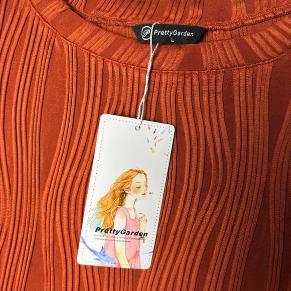 Chic Rust Wave Pattern Dressy Blouse Large - Picture 7 of 9